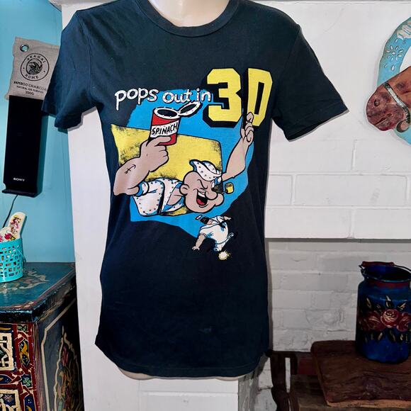 RARE VINTAGE 90's Y2K POPEYE BEDAZZLED TEE BY DRAGONFLY FOR A.V.E. L.A. - Picture 1 of 11